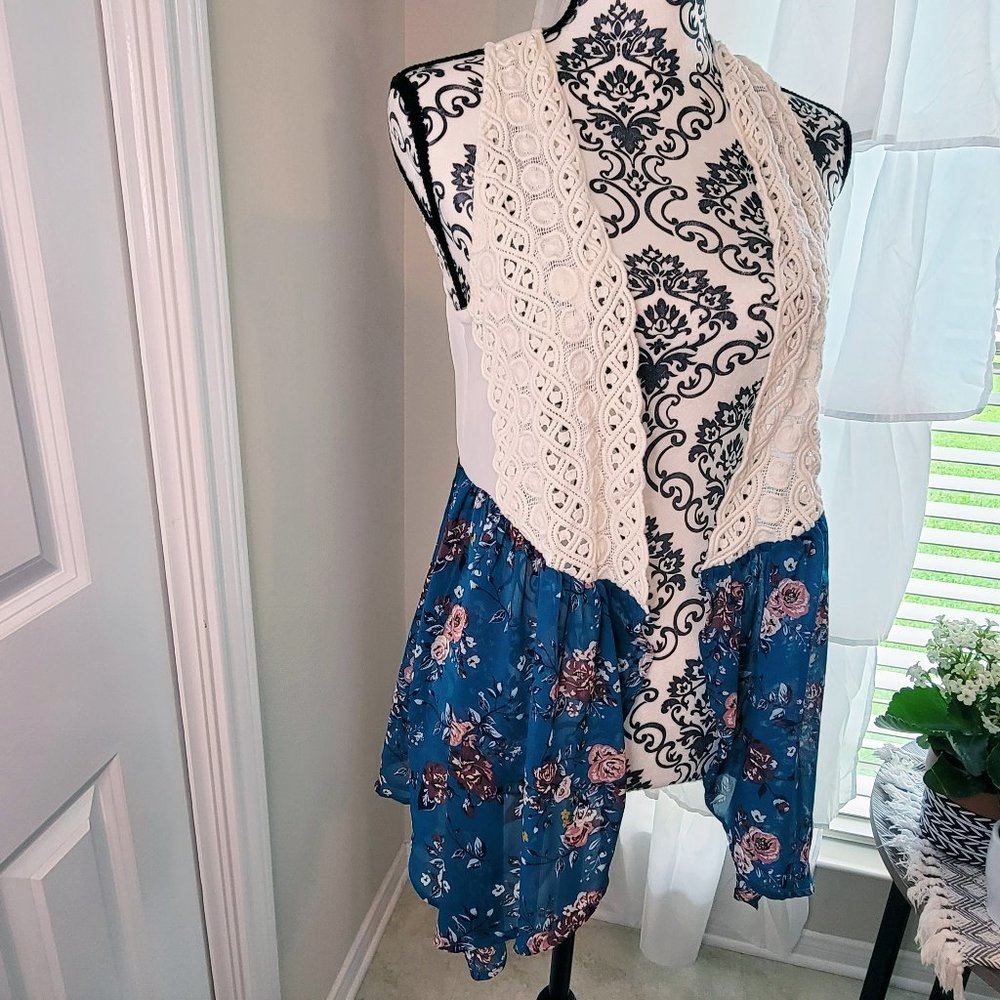 Crochet and Floral Boho Vest